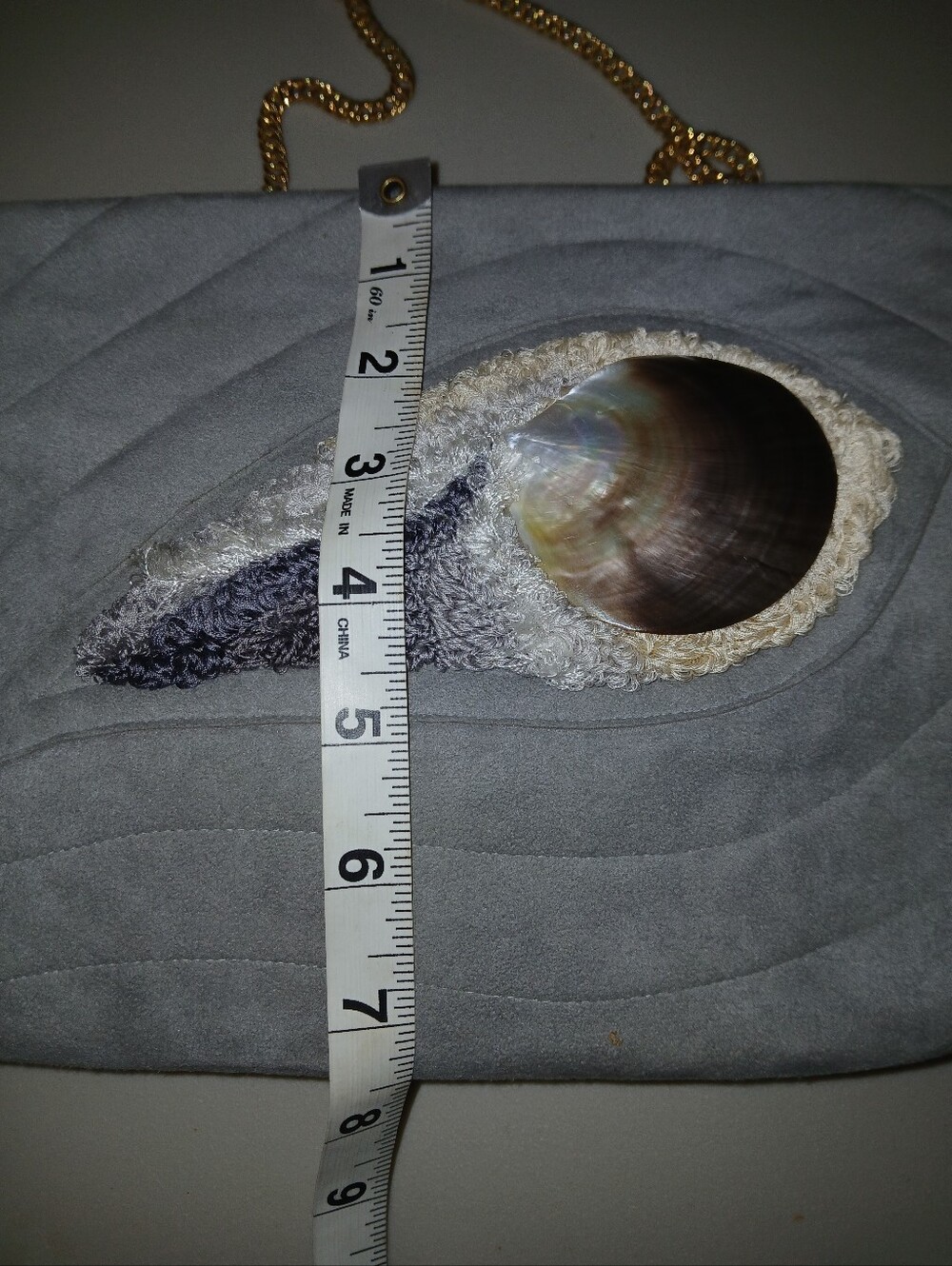 Vintage Quilted Gray Suede Shell Clutch w/ Chain - Picture 8 of 9